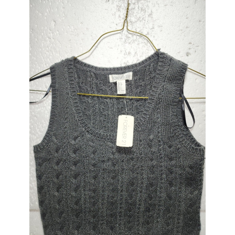 Forever 21 Sweater Top Women Large Dark Gray Knitted Sleeveless Cropped - Picture 2 of 11